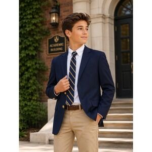 Lauren Ralph Lauren Boys 14R Navy Wool Blend Gold Button School Blazer